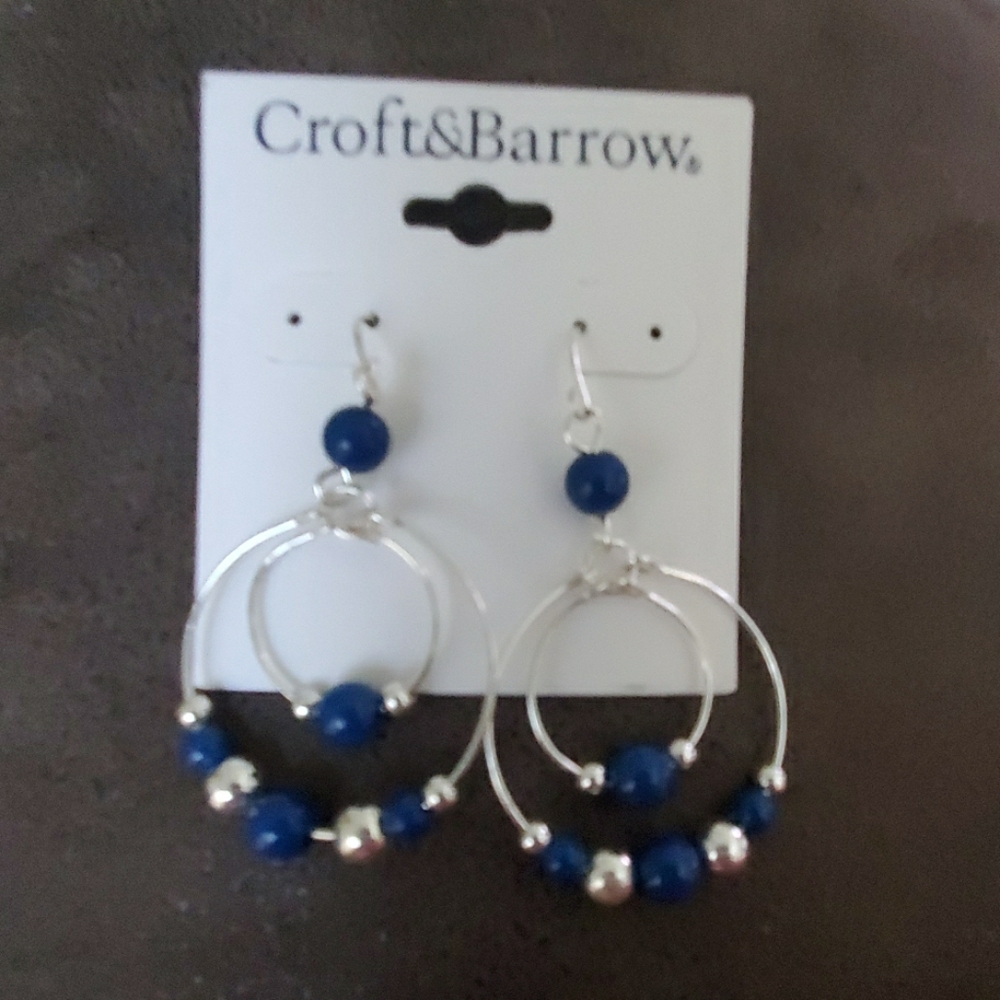 Blue and Silver bead earring set